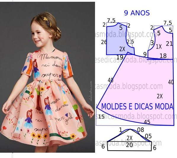 moldes de vestido infantil tamanho real para imprimir