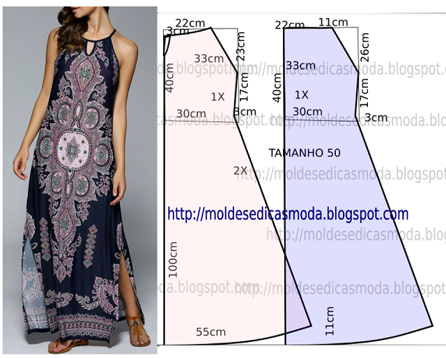 molde vestido longo com fenda