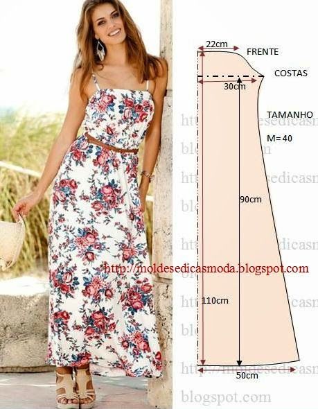 molde vestido longo de alcinha