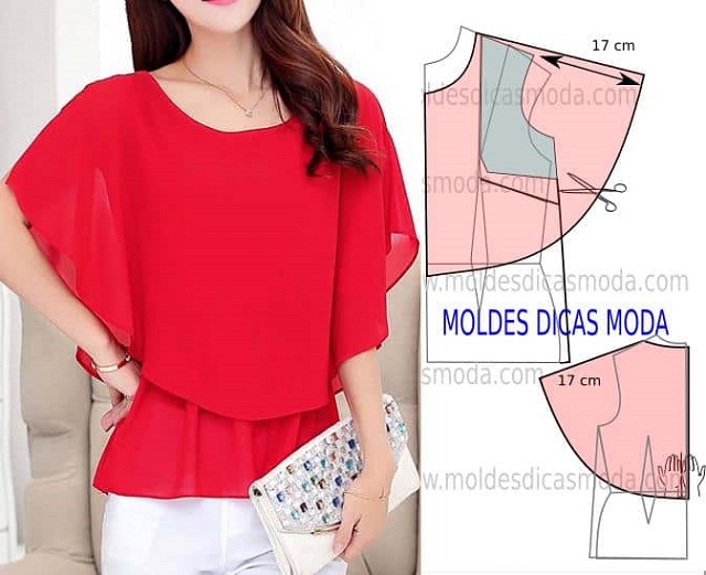 blusa manga morcego molde