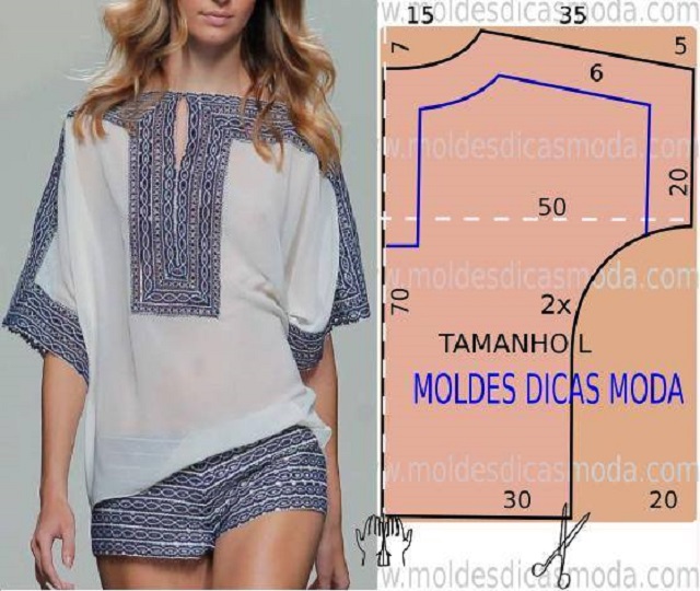 molde blusa morcego manga curta